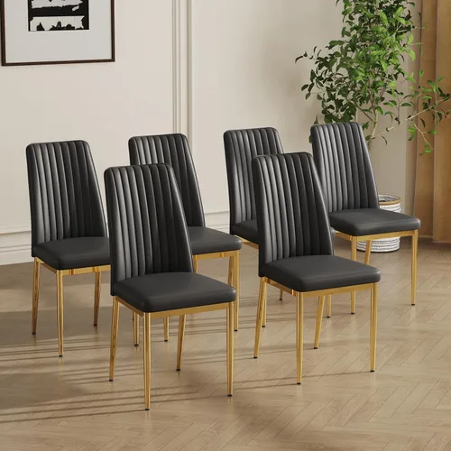 Miniatura 27 de Sillas de Metal Negro, Juego de 4 Sillas de Comedor Modernas con Cuero Sintético PU y Patas Cromadas de Alto Respaldo para Comedor, Cocina, Sala