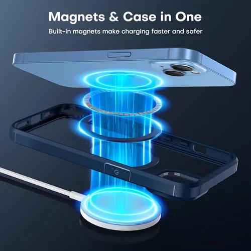 Miniatura 7 de TAURI Funda magnética 5 en 1 diseñada para iPhone 13 para iPhone 14, [compatible con MagSafe] con 2 protectores de pantalla + 2 protectores de lente