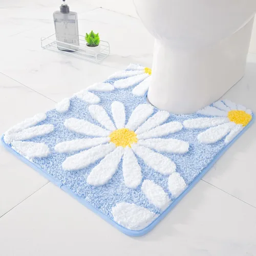 Miniatura 12 de QJHOMO Alfombras de inodoro en forma de U, linda alfombra de baño con contorno de margarita beige 20"x20", alfombra extra gruesa y suave