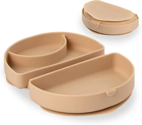 Miniware Plato de bebé con succión, plato plegable de silicona para niños, plato de succión para bebés, apto para lavavajillas, sin BPA, placa de