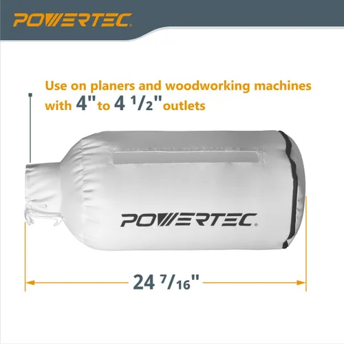 Miniatura 7 de POWERTEC 70474 - Bolsa colectora de polvo y codo de 90 grados ID/OD de 4 pulgadas, filtro de 30 micrones con abrazadera de manguera de llave de 4
