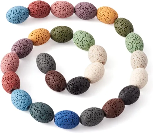 Miniatura 11 de Craftdady 25 cuentas de piedra de lava negra natural, tubo de columna, piedras preciosas volcánicas, cuentas sueltas para curación de energía