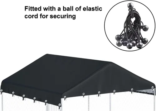 Miniatura 3 de Cubierta para perrera para perros al aire libre, 10 pies de ancho x 10 pies de largo, hecha de tela Oxford impermeable 600D, repuesto negro