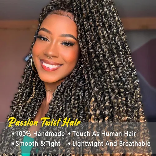 Miniatura 2 de Pelo de Passion Twist – Cabello de ganchillo de 18 pulgadas para mujer, 8 paquetes de cabello rizado pretrenzado de ganchillo Passion Twists T27.