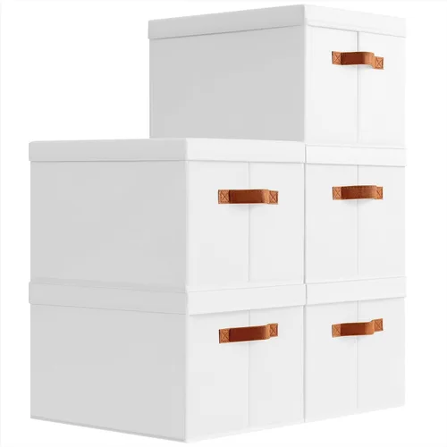 Miniatura 22 de Homsorout Contenedores de almacenamiento con tapas, cestas de almacenamiento de tela para estantes, paquete de 4 cajas decorativas plegables