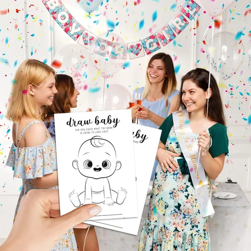 Miniatura 4 de Juegos de dibujar baby shower, juego de fiesta de revelación de género para niños o niñas, suministros para actividades de fiesta de baby shower