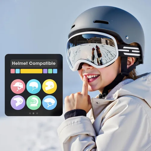 Miniatura 5 de Gafas de esquí para niños, gafas de esquí de nieve para niños, jóvenes, adolescentes, niños y niñas de 5 a 14 años 07. Marco blanco con lente