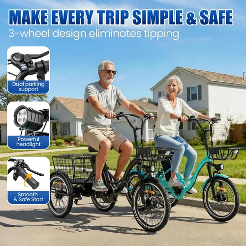 Miniatura 2 de Triciclo eléctrico para adultos, triciclo eléctrico de pico de 1200 W, triciclo plegable con batería extraíble de 468/720/960 Wh, bicicletas 83