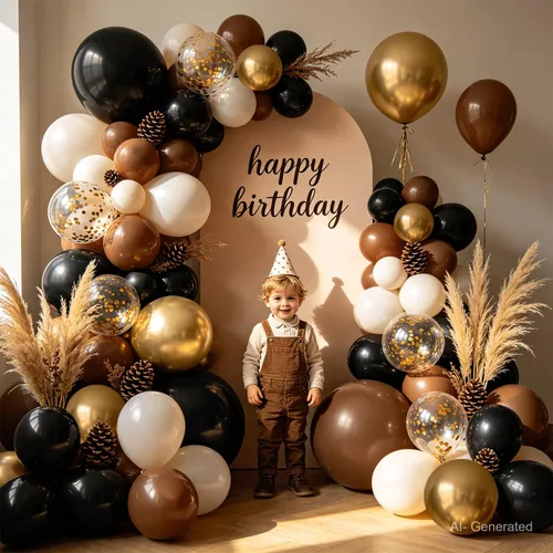 Miniatura 4 de Kit de arco de globos marrones y negros, globos de color blanco arena, dorado, negro, marrón, marrón, beige, dorado, con guirnalda de globos