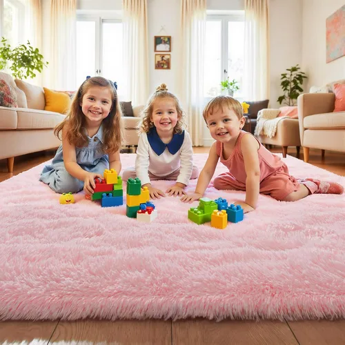 Miniatura 2 de Keeko Alfombras de área de color rosa esponjosas para dormitorio, habitación de niñas, 4 x 5.3 pies, bonita alfombra de pelo largo para habitación