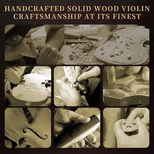 Miniatura 3 de Conjunto completo de violín 4/4, violín para principiantes para adultos, niños, estudiantes, violín 4/4 con accesorios de abeto, arce y ébano