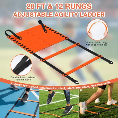 Miniatura 4 de Paquete de 2 porterías de fútbol portátiles de 6 x 4 pies para niños, juego de red de fútbol juvenil desplegable con pelota, conos y escalera