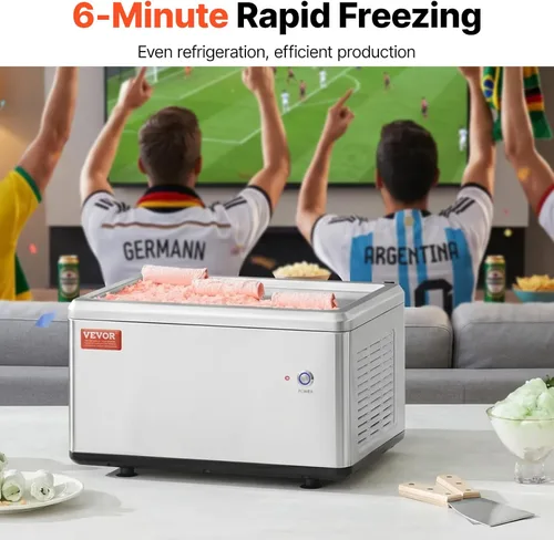 Miniatura 2 de VEVOR Máquina de helado frito, 12.6" x 8.5", 120 W, máquina para hacer rollos de helado salteado con compresor y 2 raspadores, para hacer rollos