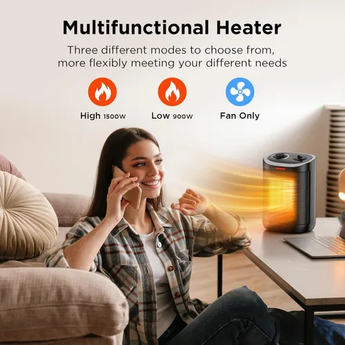 Miniatura 3 de Calentador de espacio para uso en interiores, calentador de cerámica PTC de 1500 W con termostato, calentador de espacio pequeño 2S, calentamiento