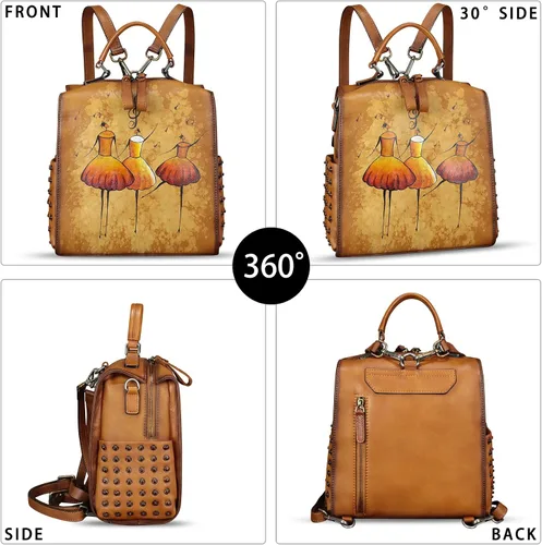 Miniatura 3 de Bolso cruzado de cuero genuino para mujer, bolso cruzado pintado a mano, bolso cruzado con asa superior, mochila convertible hecha a mano