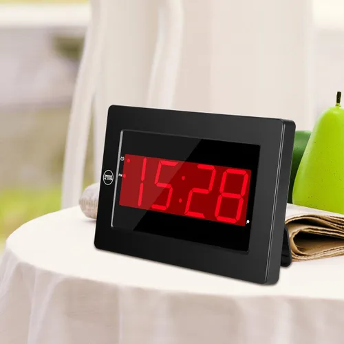 Miniatura 8 de Reloj de pared digital con pilas, pantalla LED, reloj despertador digital con pilas, brillo ajustable, 12/24 horas