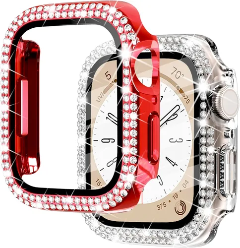 Miniatura 15 de NewWays Paquete de 2 carcasas brillantes para Apple Watch, 1.496 pulgadas, Series 3, 2, 1, diamantes de imitación de cristal con diamantes