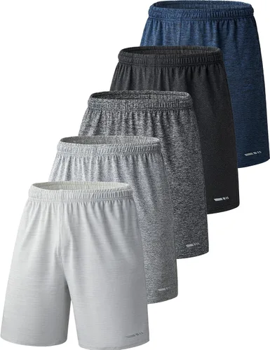 Liberty Imports Paquete de 5 pantalones cortos deportivos de baloncesto para hombre, de malla, de secado rápido, con bolsillos