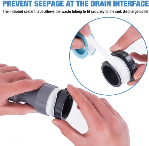Miniatura 6 de NiHome Kit de drenaje flexible P-Trap para fregadero de cocina doble, tubo de drenaje de aguas residuales universal de 1-1/2 o 1-1/4 pulgadas
