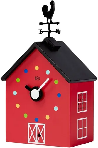 Miniatura 2 de KOOKOO Red Barn - Reloj pequeño de granja con 12 sonidos de animales, un gallo y una veleta giratoria