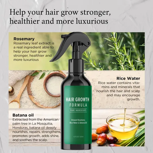 Miniatura 6 de Spray de agua de romero para el crecimiento del cabello, spray de romero para el crecimiento del cabello con agua de arroz y aceite de batana