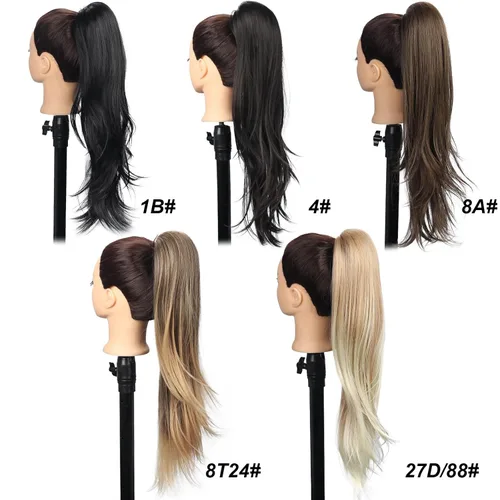 Miniatura 7 de Extensión de cola de caballo de cabello lacio, mezcla de extensiones de cola de caballo con cordón, rubias para mujer, múltiples capas, sintético