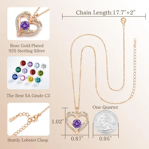 Miniatura 200 de LOUISA SECRET Love Heart Birthstone Necklaces for Women, Birthday Gift for Women, Anniversary Jewelry for Wife Her, 925 Sterling Silver Pendant