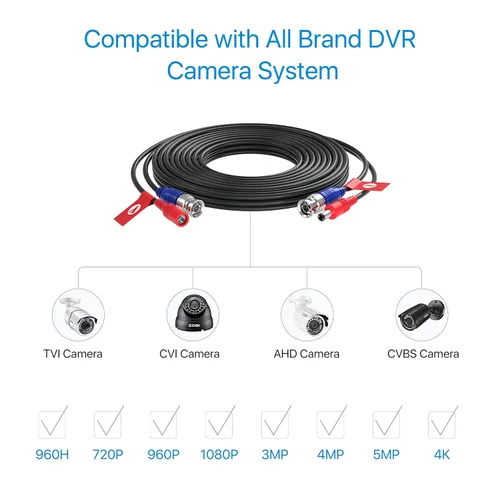 Miniatura 9 de ZOSI Paquete de 1 cable de alimentación de video todo en uno de 33 pies (32.8 ft), cables de cámara de vigilancia de extensión BNC para sistemas DVR