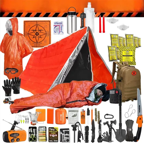 Miniatura 9 de Kit de supervivencia de 48 horas – 228 piezas de equipo de supervivencia y suministros, mochila de emergencia de 45 L, primeros auxilios, filtro