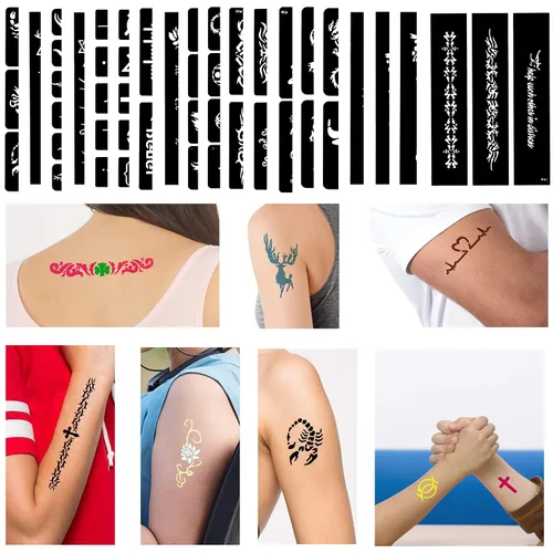 Miniatura 7 de Konsait 123 plantillas de tatuajes temporales grandes, 20 hojas de hombre con brillantina, kit de tatuaje, plantillas de pintura facial, plantilla