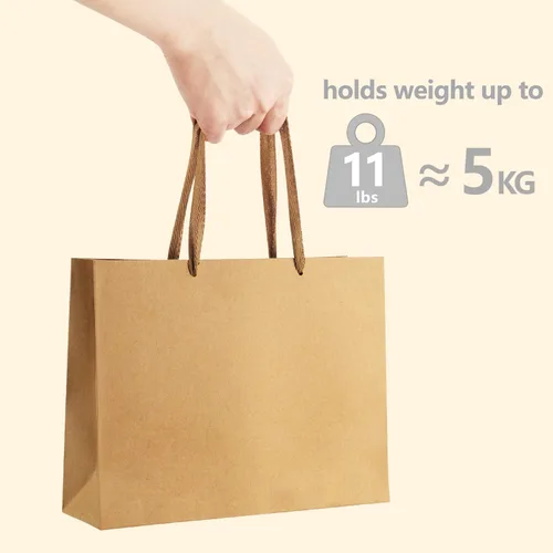 Miniatura 4 de BagDream Bolsas de papel de regalo de 10.6 x 3.1 x 8.3 pulgadas, 50 bolsas de papel kraft marrón resistente con asas de tela suave, bolsas