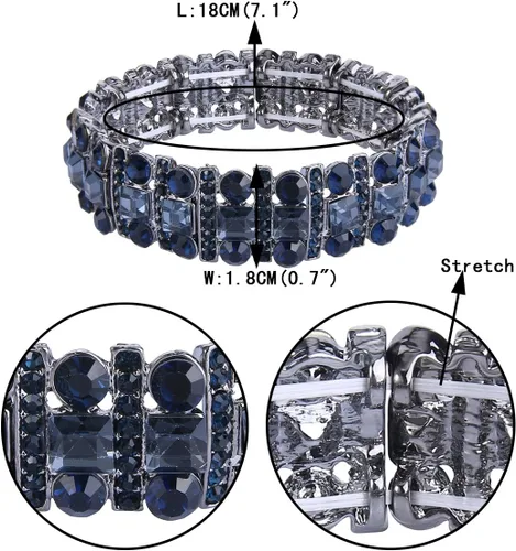 Miniatura 4 de EVER FAITH Pulsera elástica de cristal austriaco Art Deco de tres capas para novia