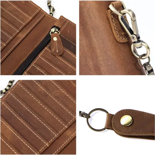 Miniatura 6 de Cartera de cuero para hombre con cadena de monedero bifold para tarjetas vintage