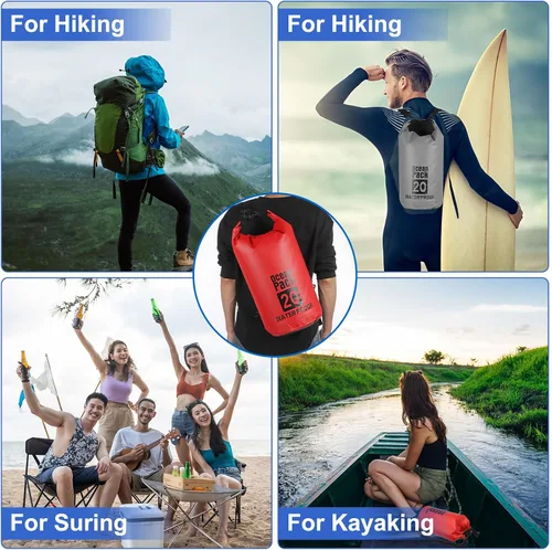 Miniatura 7 de Bolsa seca impermeable, 5 L, ajuste para mujeres y hombres, bolsas a prueba de agua, mochila flotante ligera de almacenamiento en seco con silbato