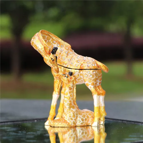 Miniatura 5 de Waltz&F Pintado a mano esmaltado jirafa madre e niño decorativo con bisagras joyería animal baratija caja única decoración para el hogar