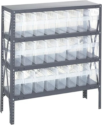 Miniatura 509 de Quantum QSBU-245BK Heavy Duty Shelving Unit with (7) Shelves and (24) QUS245 Black Bins for Garage Warehouse Storage Distribution 400 lb Load