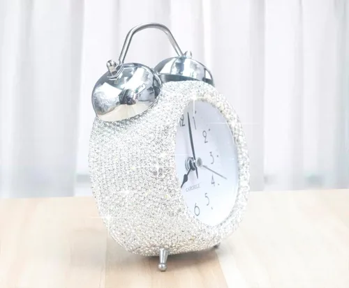 Miniatura 2 de Reloj despertador pequeño con diamantes de imitación, 5 pulgadas de altura, llamada matutina para dormitorio, escritorio, decoración para el hogar