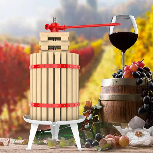 Miniatura 6 de Prensa de frutas y vino de 4.75 galones, máquina manual de jugo de sidra con cesta de madera de haya maciza y soporte resistente para manzanas, Rojo