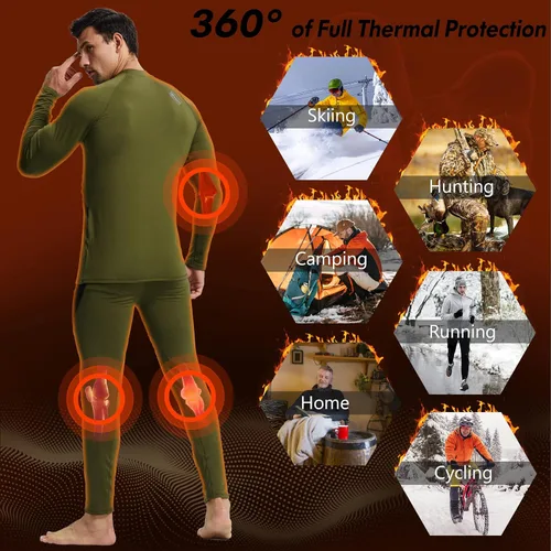 Miniatura 5 de romision Ropa interior térmica para hombre, conjunto de pantalones largos con forro polar, equipo de caza de invierno, capa base cálida, camiseta