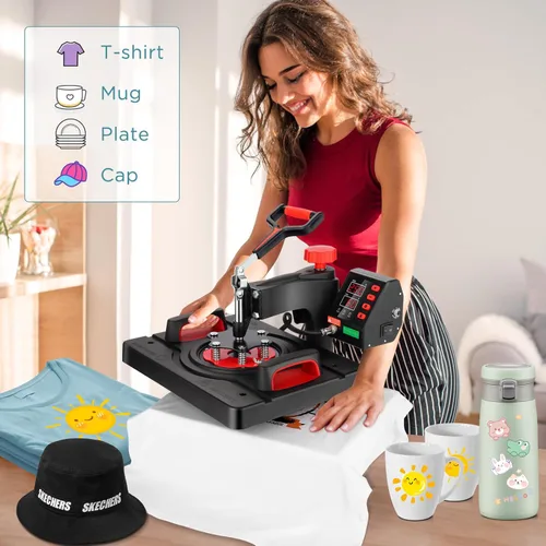 Miniatura 4 de Prensa de calor profesional, máquina de prensa de calor 5 en 1 para camisetas, máquina de prensa de camisas de 15 x 12 pulgadas, máquina