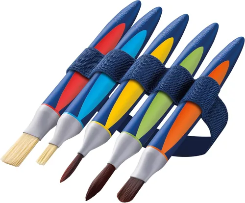 Pelikan Griffix - Juego de pinceles de pintura para niños, 5 piezas ergonómicas con asas triangulares y cerdas sintéticas, suministros de arte de
