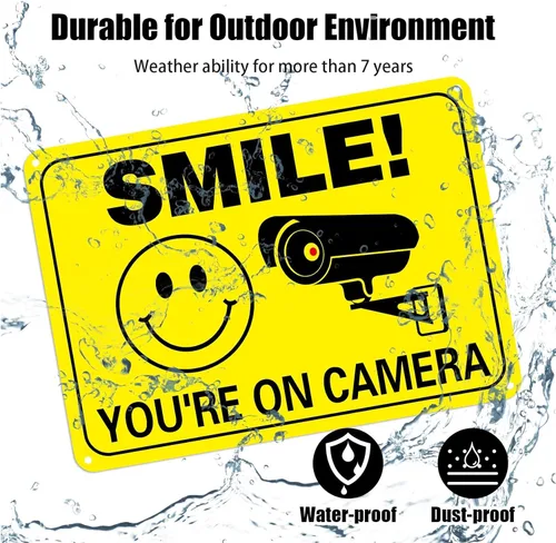 Miniatura 3 de Letrero de video vigilancia de aluminio libre de óxido, letreros de seguridad para exteriores, 10 x 7 pulgadas, impresión UV, señal de advertencia