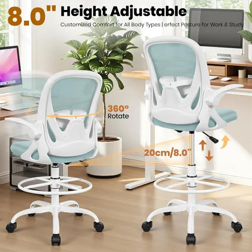 Miniatura 7 de Primy Silla de Dibujo Silla Alta de Oficina con Reposabrazos Abatibles Silla Ejecutiva Ergonómica de Computadora para Escritorio de Pie con Soporte