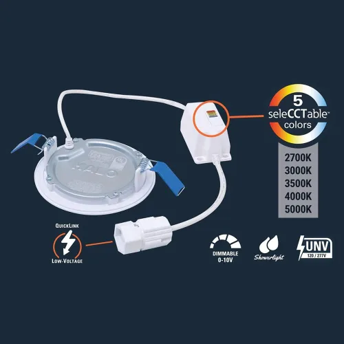 Miniatura 4 de HALO Quicklink - Luz LED de oblea empotrable ultrafina de 4 pulgadas para techo y ducha, paquete de 6 unidades, 605 lúmenes, 5 temperaturas