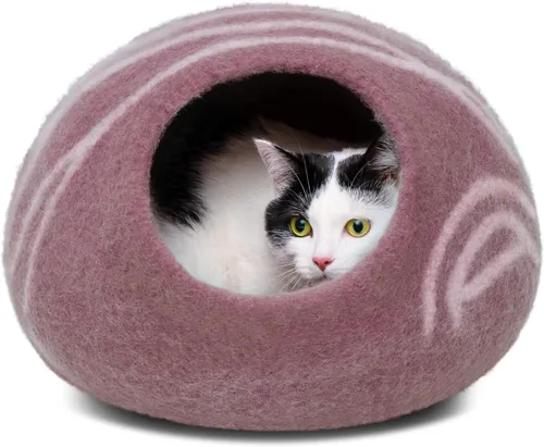 Miniatura 27 de MEOWFIA Cueva para gatos – Cama de fieltro premium para gatos de interior, hecha a mano 100% lana de merino, gato (Beige, Grande)