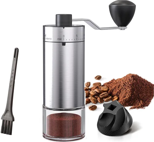 Miniatura 8 de Molinillo de café de mano, rebaba cónica para expreso, prensa francesa, vertido, doble rodamiento, capacidad de ajuste externo, 0.88 oz