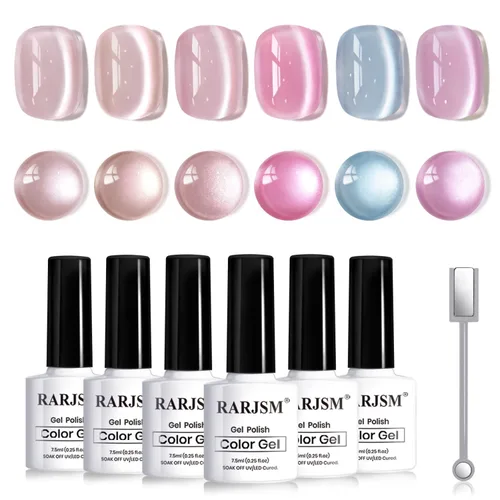 Miniatura 38 de RARJSM Juego de Esmaltes de Gel Nude Colección Jelly Pink de 6 Colores Naturales Transparentes Rosa Translúcido Lechoso Malva Morado Marrón Claro