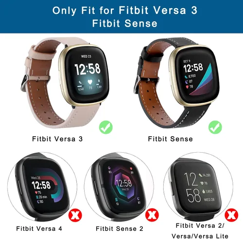 Miniatura 2 de Leather Bands Compatible with Fitbit Versa 3/Fitbit Sense Watch Bands for Women Men, Soft Leather Adjustable Replacement wristband for Versa 3/Sense