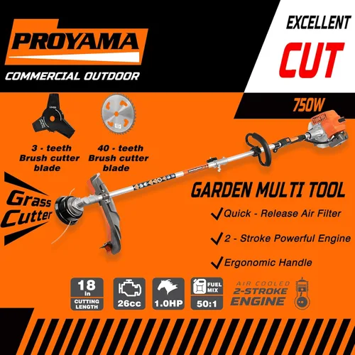 Miniatura 7 de PROYAMA Kit combinado multifuncional 6 en 1 de 26 cc, cortasetos a gas de 2 ciclos, desbrozadora de malezas, cortador de cuerdas, cortador