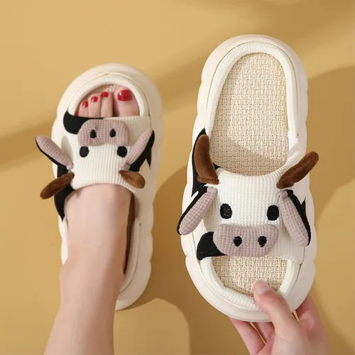 Miniatura 3 de Pantuflas de vaca para mujeres y hombres, pantuflas de interior para el hogar, bonitas pantuflas de animales de felpa mullidas, zapatos
